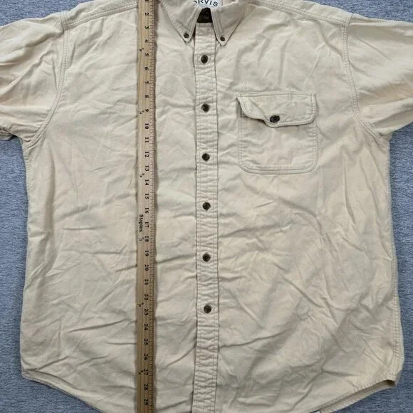 Orvis Shirt Mens Large Beige Long Sleeve Button Down Chamois Elbow Patches - Picture 4 of 7